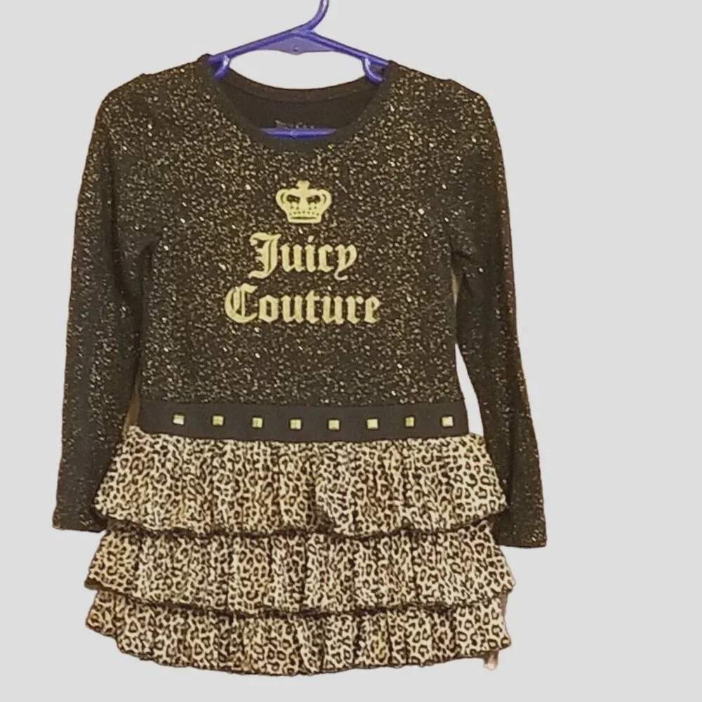 JUICY COUTURE Vintage Baby Toddler Dress 24 Mos Leopard Sparkle‎ Spell Out Black